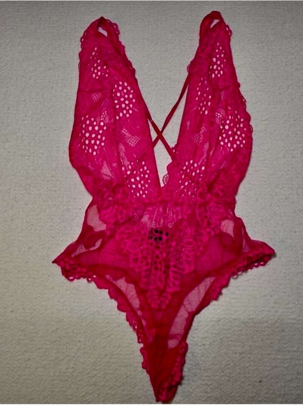Victoria's Secret Bright Pink Lace Plunge Teddy